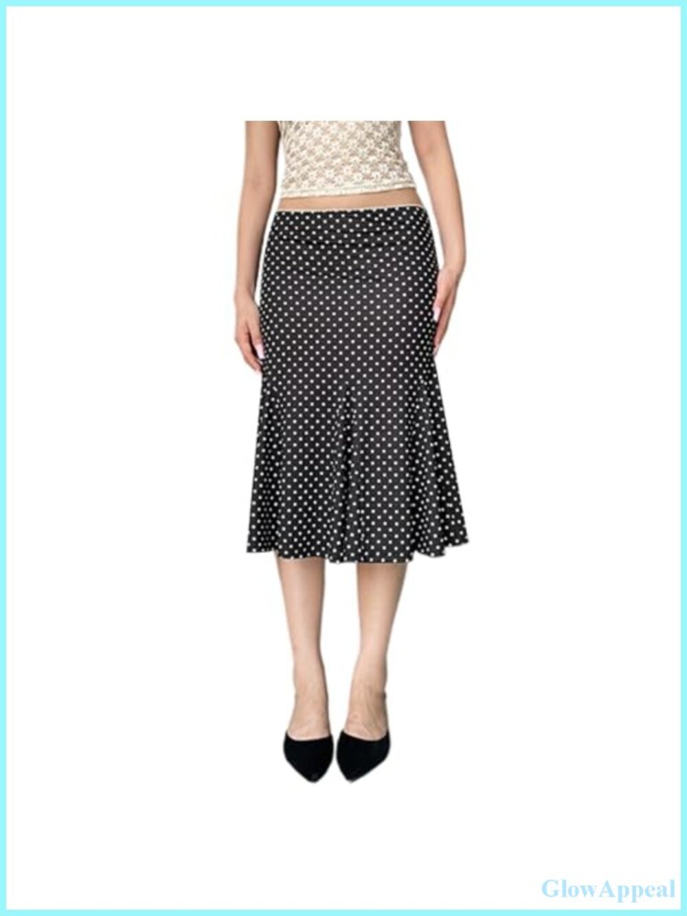 Polka Dot Midi Skirt Low Waist Flowy Hem Slim Fit Summer Y2K Streetwear